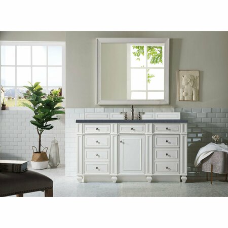 James Martin Vanities Bristol 60in Single Vanity, Bright White w/ 3 CM Charcoal Soapstone Quartz Top 157-V60S-BW-3CSP